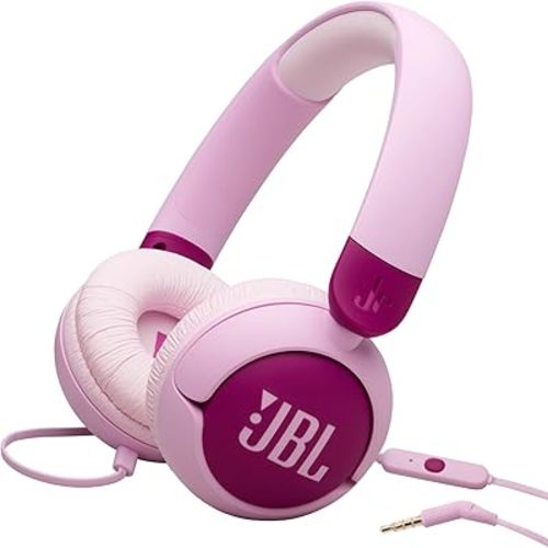 JBL Junior 320 - Wired on-Ear Kids Headphones Safe Sound (<85dB), Built-in mic, Fit for Kids and Customizable with Included Stickers (Purple)