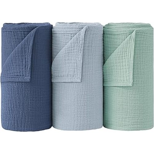 Bearmoss Muslin Swaddle Blankets for Newborn, 100% Cotton Large Baby Swaddle Blankets, Super Soft Breathable Receiving Blankets for Unisex Baby Boys Girls (47x47in, 3Pack)