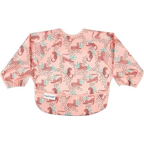 Tiny Twinkle Mess Proof Baby Bib, Cute Full Sleeve Bib Outfit, Waterproof Bibs for Toddlers, Machine Washable, Tug Proof, Baby Smock for Eating, Long Sleeved (Leopard, Small 6-24 Months)