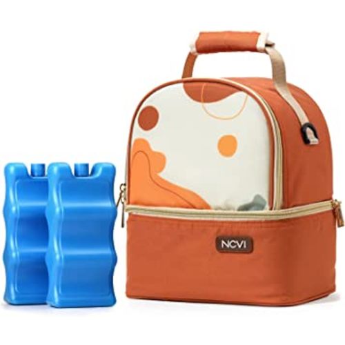 NCVI Breastmilk Cooler Bag with 2 Ice Pack, Breast Pump Bag with Cooler Fits 6 Bottles, Double Layer Breast Milk Baby Bottle Cooler Bag, for Travel, Nursing Mom Daycare, Work, Picnic (Orange)