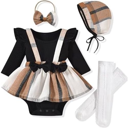 Unutiylo Preemie Newborn Baby Girl Clothes Romper Suspender Dress Fall Winter Outfits Ruffle Long Sleeve Jumpsuit