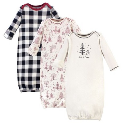 Touched by Nature Baby Organic Cotton Long-Sleeve Gowns 3pk, Winter Woodland, Preemie