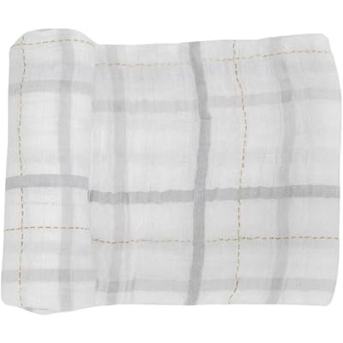 Little Unicorn – Grey Plaid Cotton Muslin Swaddle Blanket | Single | 100% Cotton | Super Soft | Newborns and Infants | Large 47” x 47” | Machine Washable