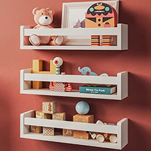 NATURE SUPPLIES Set of 3 White Nursery Room Shelves - Solid Wood Ideal for Books, Toys and Decor (Classic White)