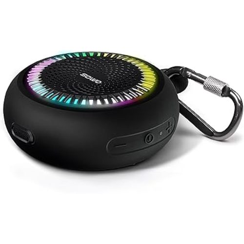 SOWO Shower Speaker Bluetooth Waterproof | Small Portable Wireless Bluetooth Speaker with Clip | Powerful Bass and Louder Volume | Colorful Lights and Lightweight | for Bathroom,Travel,Beach | Black