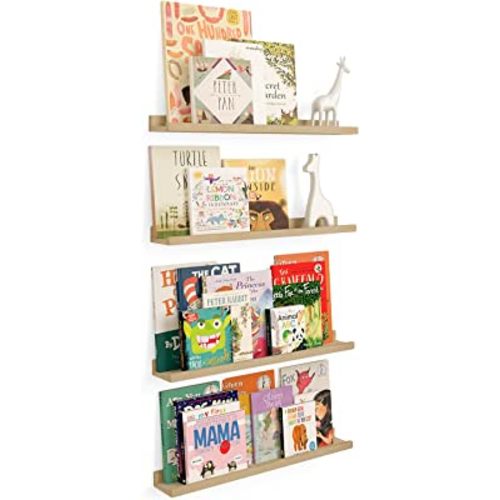Wallniture Denver 24" Floating Book Shelves for Kids Room Decor and Nursery, Wood Floating Shelves for Wall, Kids Room Shelves Natural Pine, Set of 4