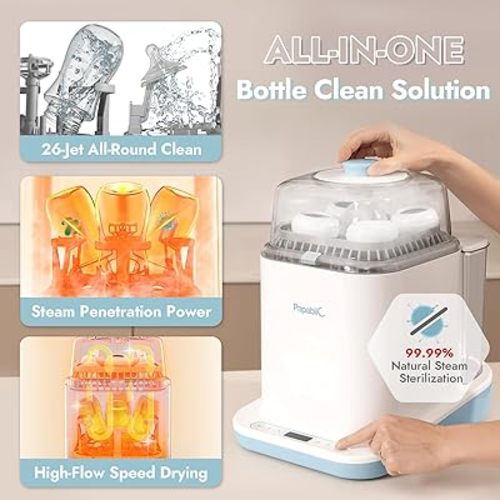 Papablic Bottle Washer and Sterilizer and Dryer, All-in-One Bottle Washer for Bottles, Pump Parts, & Baby Essentials - Upgraded Powerful Deep Clean Baby Bottle Washer with 120 Detergent Tablets