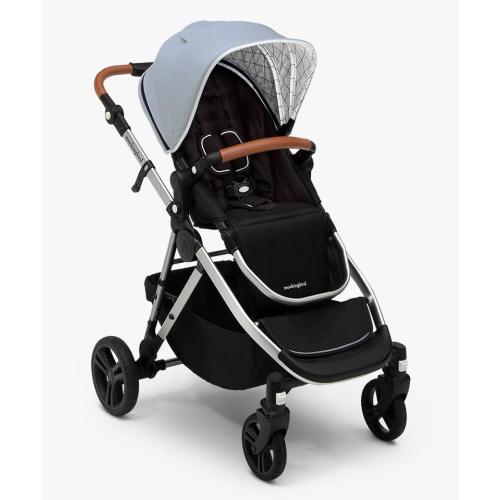 Mockingbird Single-to-Double Stroller | Sky, Windowpane, Silver with Penny Leather