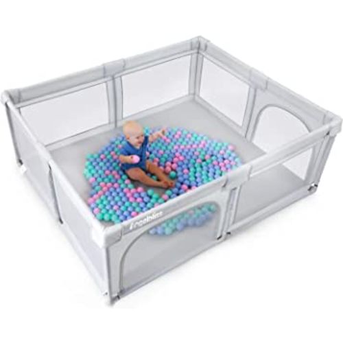 ANGELBLISS Baby Playpen, Extra Large Playard, Indoor & Outdoor Kids Activity Center with Anti-Slip Base, Sturdy Safety Play Yard with Breathable Mesh, Kid's Fence for Infants Toddlers(Grey,71”x59”)