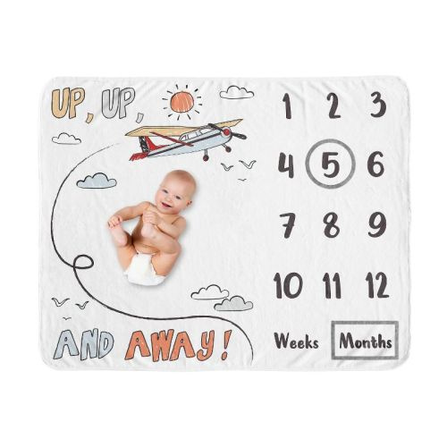 Sweet Jojo Designs Boy Baby Milestone Blanket Airplane Red Blue And White