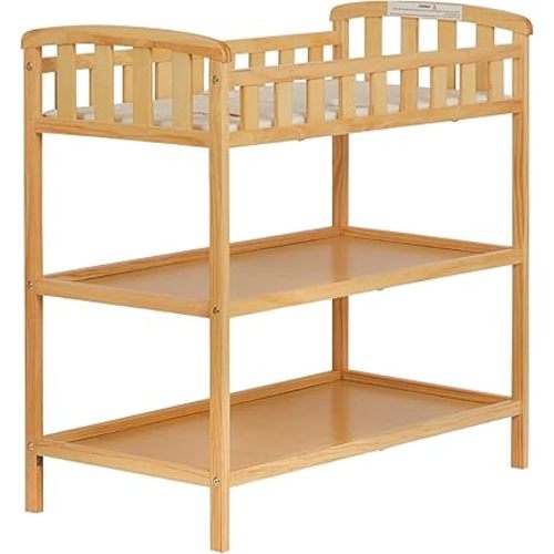 Emily Changing Table In Natural, Comes With 1" Changing Pad, Features Two Shelves, Portable Changing Station, Made Of Sustainable New Zealand Pinewood