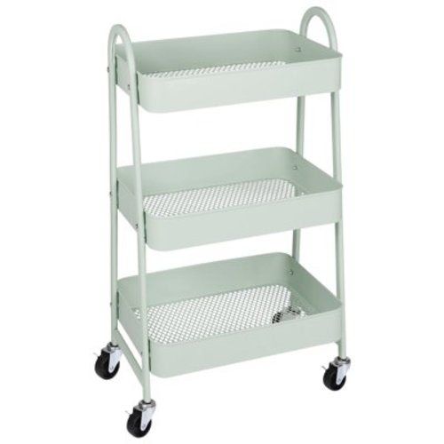JOINSUN 3-Tier Plastic Rolling Utility Cart with Handle, Multi-Functional Storage Trolley for Office, Living Room, Kitchen, Movable Storage Organizer with Wheels, Green