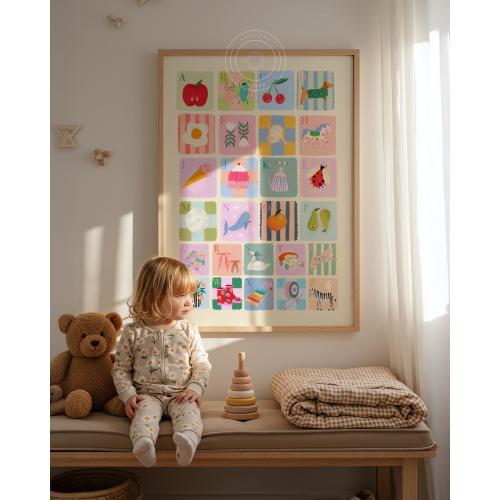 Pastel Kids A-Z Print: Rainbow ABC Nursery Art