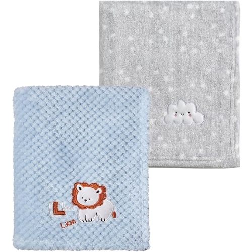 CREVENT 2Pcs 30''X40'' Cute Cozy Fluffy Warm Baby Blankets for Infants Toddlers' Bedding Crib Cot Stroller - Grey Cloud + Lion
