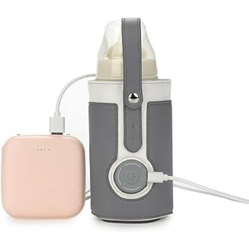 3 Temperature Adjustable Portable Baby Bottle Warmer, Portable Car Travel Bottle Warmer USB Milk Heat Keeper Baby Bottle Warmer (Dark Gray)