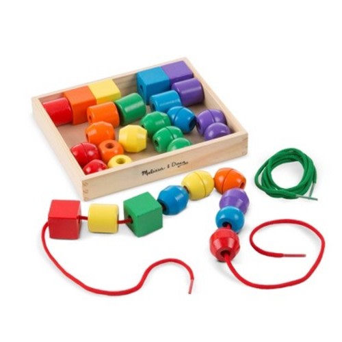 Melissa & Doug Primary Lacing Beads - Educational Toy With 30 Wooden Beads and 2 Laces