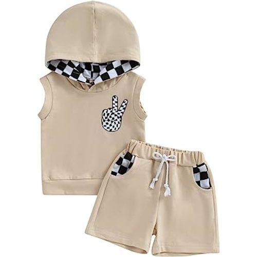 Ledy Champswiin Summer Toddler Boy Clothes Set, Cotton Baby Boy Outfits Hooded Tank Tops and Shorts