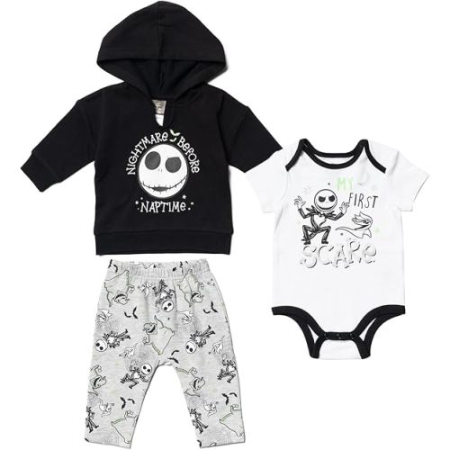 Disney Classics Baby Hoodie Bodysuit and Pants 3 Piece Outfit Set - 6-9 Months - Black/White