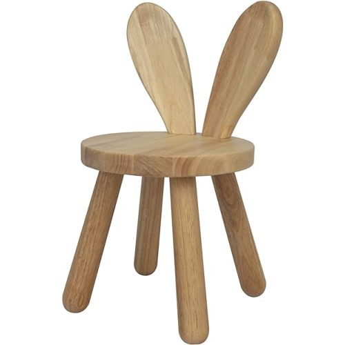 Wooden Toddler Chair, Naturally Finished Solid Hardwood,Kids Stool Chair, Handmade, for Playroom, Nursery, Preschool, Bedroom, Kindergarten Eating, Reading, Playing, Boys Girls Age 2+ (1, Bunny Ear)