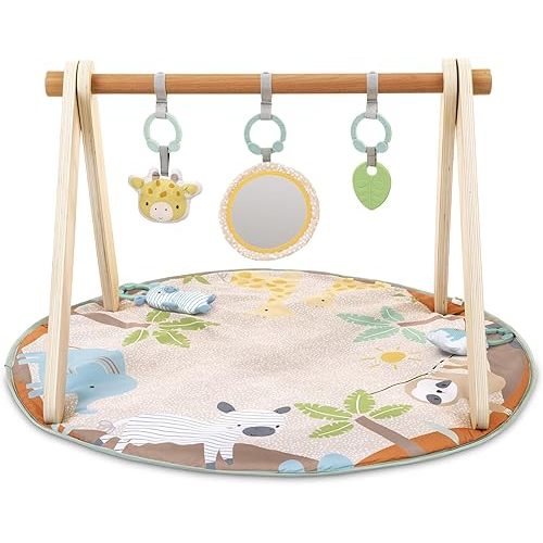 Ingenuity Wonder & Wood Baby Play Mat & Wooden Toy Arch, Play Gym for Baby, Foldable A-Frame Bar with 3 Removable Toys, Machine-Washable Mat, for Ages 0-36 Months