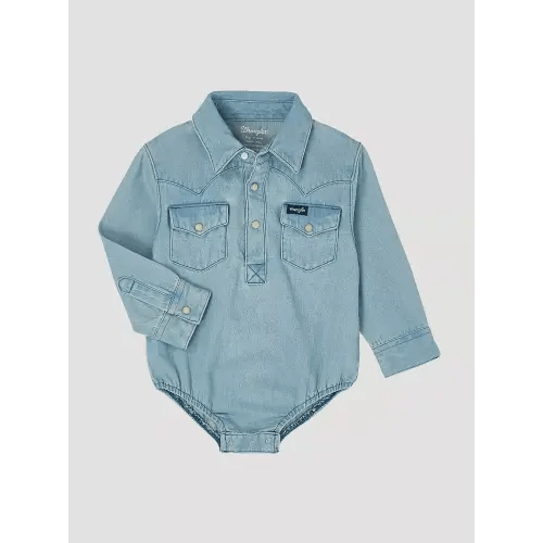 Denim Bodysuit with Western Snap Placket