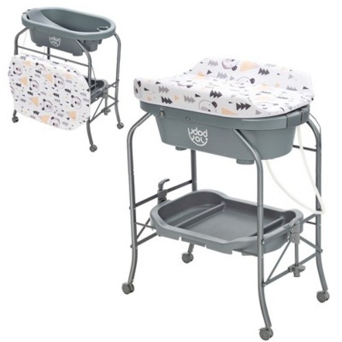 Babyjoy Baby Changing Table with Bathtub, Folding & Portable Diaper Station with Wheels Blue/Pink/White, Color: Grey