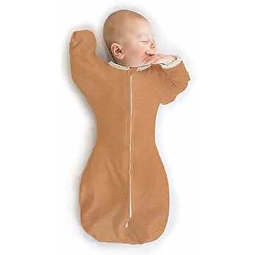 SwaddleDesigns Transitional Swaddle Sack with Arms Up Half-Length Sleeves and Mitten Cuffs, Medium, 3-6 Months, 14-21 lb, Heathered Butterum (Arms Up Swaddle, Transition Swaddle Sleep Sack)