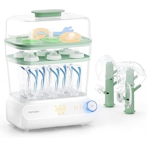 Momcozy 3 Layers Large Bottle Sterilizer and Dryer, Fast Sterilize and Dry, Universal Bottle Sterilizer for All Bottles & Breast Pump Accessories, Touch Screen & Auto-Off Bottle Sanitizer
