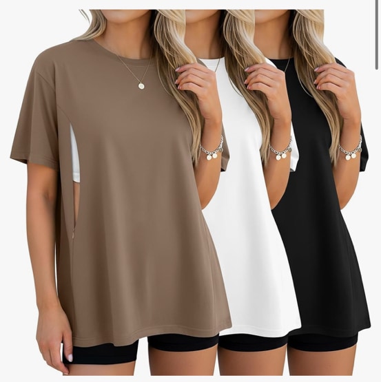 3 Pack Women's Oversize Nursing Breastfeeding Shirts Hidden Zipper Short Sleeve Loose Fit Maternity Tops