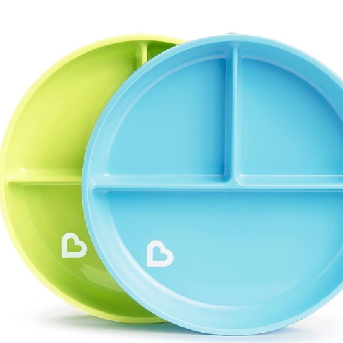 Munchkin® Stay Put™ Divided Suction Toddler Plates, Blue/Green