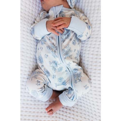 Blue Rose Garden Zipper Romper