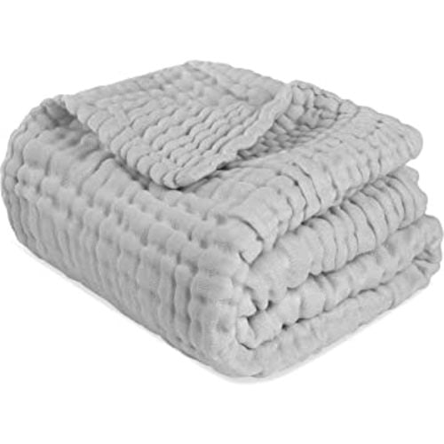 Muslin Swaddle Blanket for Baby 6 Layer Soft Baby Blankets,Breathable Receiving Blankets for for Boys Girls as Shower Gift (1, Grey, 40 x 40)