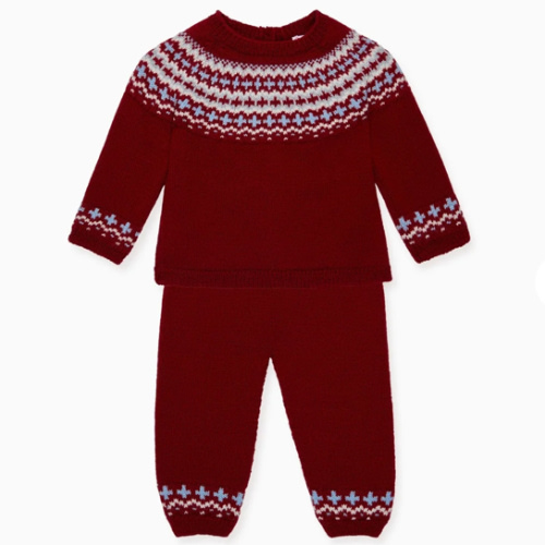La Coqueta | Burgundy Lyle Merino Fair Isle Set | 3M