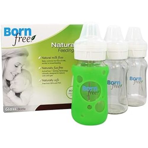 Born Free 9 oz. BPA-Free Premium Glass Bottle with Bonus Silicone Sleeve, 3-Pack