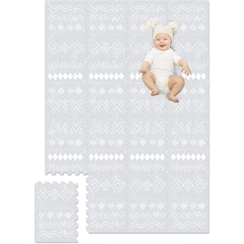 TCBunny 16 Interlocking Tiles and Edges Baby Play Mat for Kids & Toddlers (Bohemia Style)