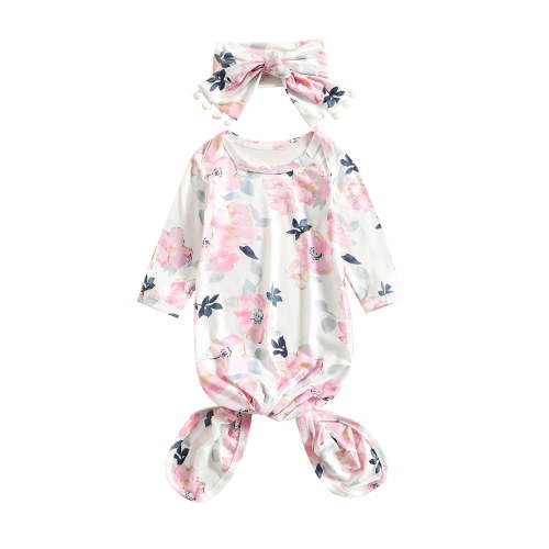 Licupiee Infant Newborn Baby Girls Cow/Floral Sleep Gown Headband Sleepwear Romper Sleeping Bags Outfits 0-3M