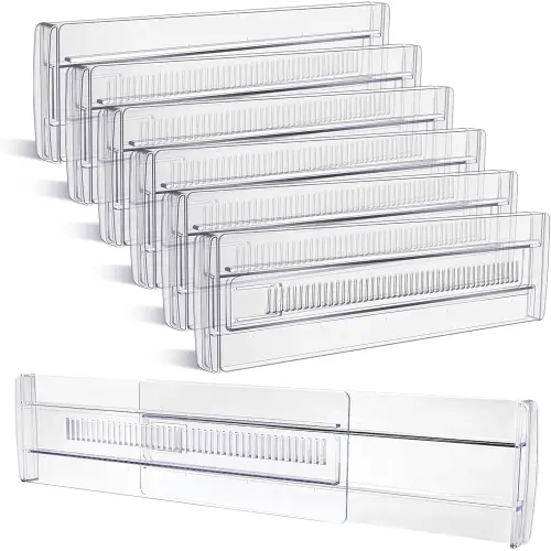 Drawer Dividers, 6 Pack Adjustable Drawer Organizers 3.2" High Expandable from 11.3-20" Clear Expandable Dresser Organizer for Clothes Kitchen Utensils Cutlery Drawer Organizers Set