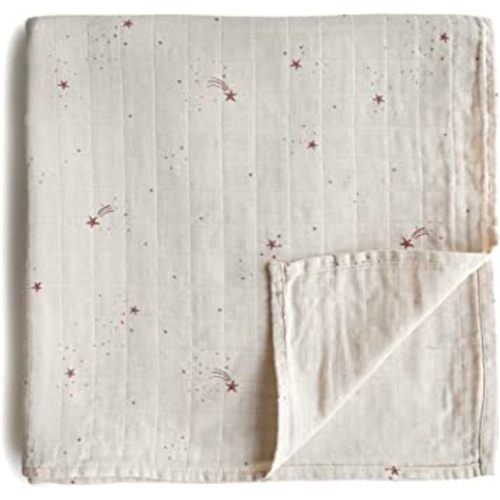 mushie Muslin Baby Swaddle Blanket | 100% Organic Cotton (Falling Stars)