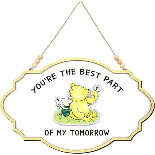 Classic Pooh Nursery Wall Art - Vintage Pooh Sign For Baby Rooom Decorations, You're The Best Part Winnie Wood Wall Decor For Kids Bedroom, Playroom