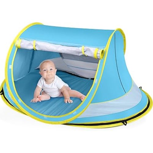 Baby Beach Tent,Large Pop Up Beach Tent Sun Shade for Beach,Portable Baby Travel Tent with Mosquito Net,Indoor Baby Play Tent,UPF 50+ UV Protection Sun Shelters for Infants