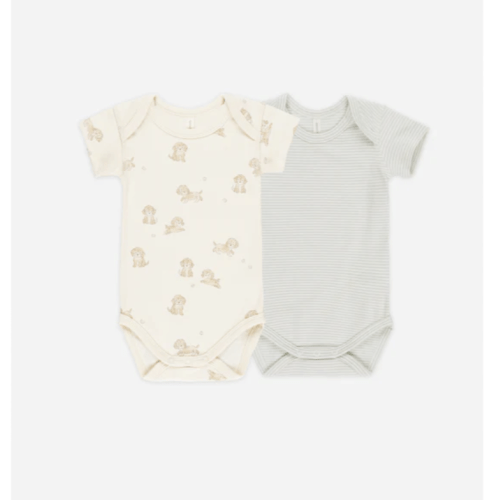 Short Sleeve Bodysuit, 2 Pack || Puppies, Sky Micro Stripe – Quincy Mae