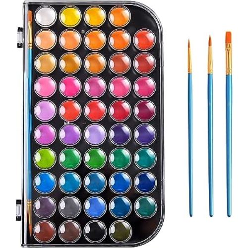 Upgraded 48 Colors Washable Watercolor Paint Set with 3 Brushes and Palette, Non-toxic Paints Sets for Kids, Adults, Beginners Artists, Make Your Painting Talk…