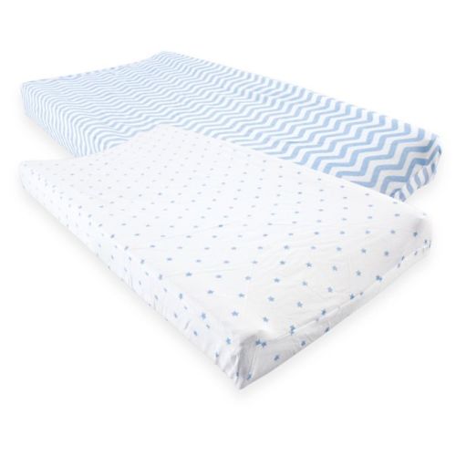 Luvable Friends® Chevron & Stars Changing Pad Covers in Blue (Set of 2)