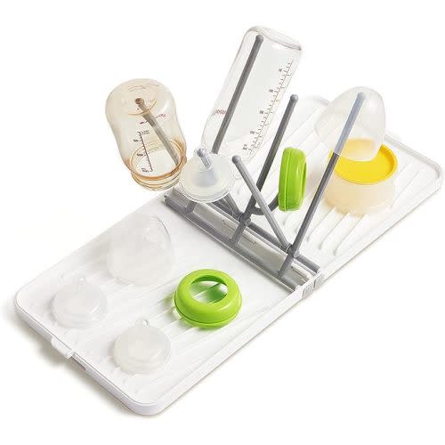 YOTIME Baby Bottle Drying Rack with Drainer, Foldable & Space Saving Drying Rack for Baby Bottles, Nipple and Accessories, White