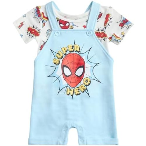 Disney Baby Boys Shorts Set - 2 Piece Spiderman Mickey Mouse Cars Winnie the Pooh Shortall Romper Shirt Short Set (0-3M-24M)