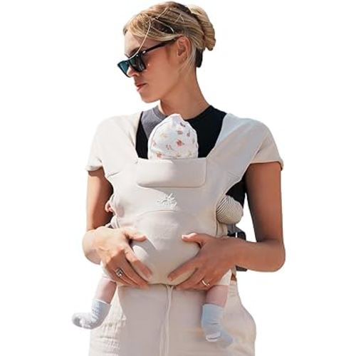 Newborn Carrier, Baby Carrier, MOMTORY Cozy Baby Wrap Carrier(7-25lbs), with Hook&Loop for Easily Adjustable, Soft Fabric, Cream