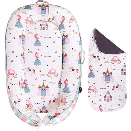 Baby Lounger - Infant & Newborn Lounger with 2-Inch Mattress Pad, Soft Baby Lounger Cover, Waterproof Urine Liner & Waterproof Pad Cover - BL04 Cotton Princess & Castle