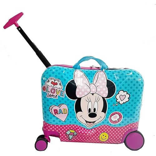 Disney Minnie Mouse Ride on Suitcase for Kids, 18'' Toddler Carry-On Luggage With Wheels, Cute Lightweight Kids Travel Suitcase Trolley