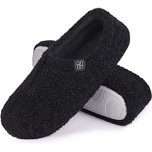 HomeTop Women's Fuzzy Curly Fur Memory Foam Loafer Slippers with Polar Fleece Lining