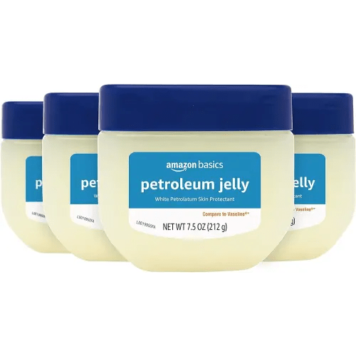 Amazon Basics Petroleum Jelly White Petrolatum Skin Protectant, Unscented, 7.5 Ounce, Pack of 4